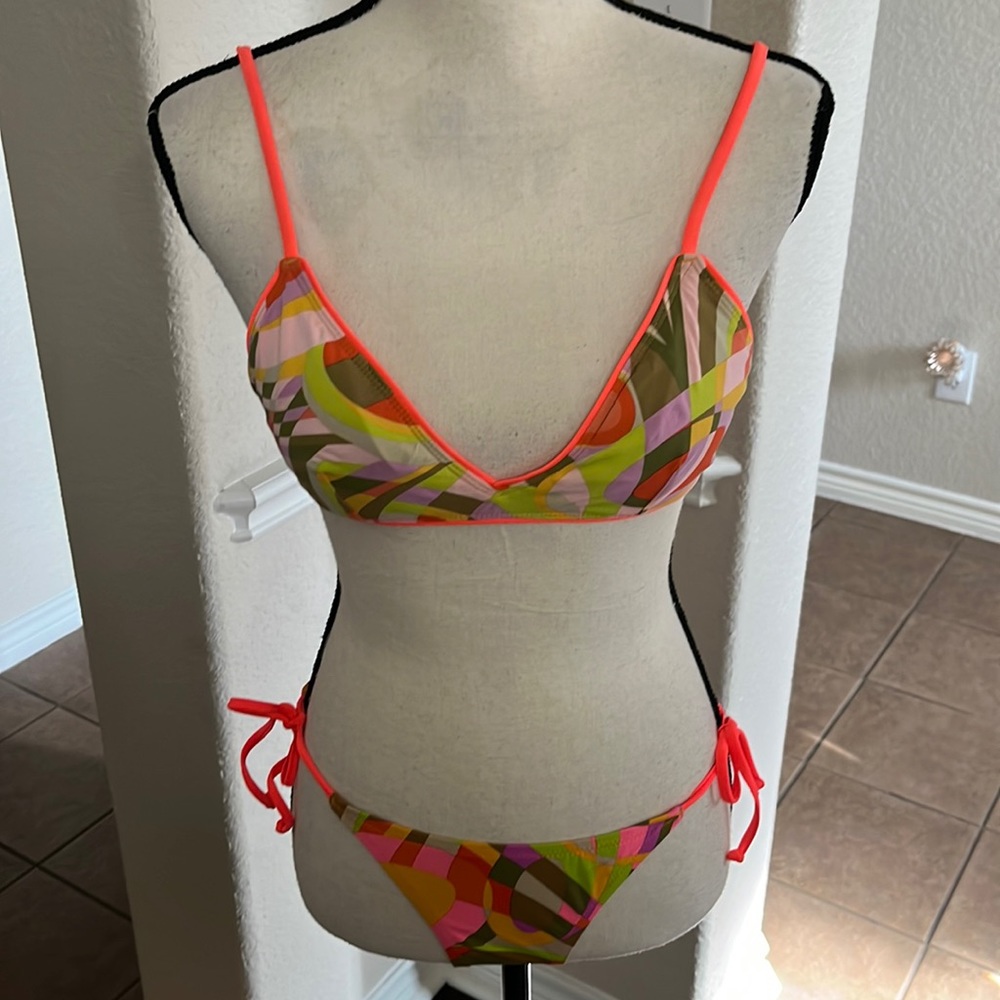 J. Crew Shattered Swirl triangle bikini bright multicolored swimsuit Size XS